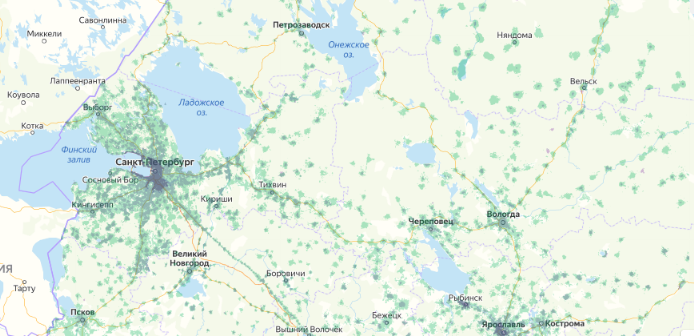 Зона покрытия МТС на карте Петропавловск-Камчатский 